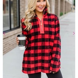 Buffalo plaid fleece pullover